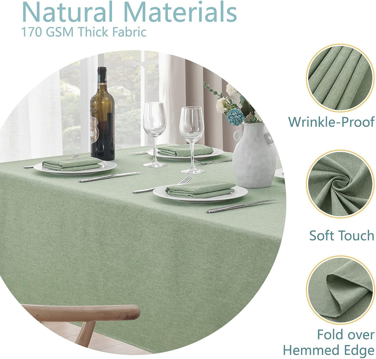 Tablecloths, Waterproof Table Cloth, Linens Wrinkle Free Anti-Fading, Rustic Table Cover Decoration for Kitchen Dinning Christmas,Green