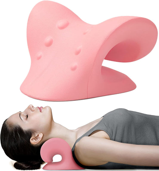 Neck and Shoulder Relaxer, Cervical Traction Device for TMJ Pain Relief and Cervical Spine Alignment, Neck Stretcher (Pink)
