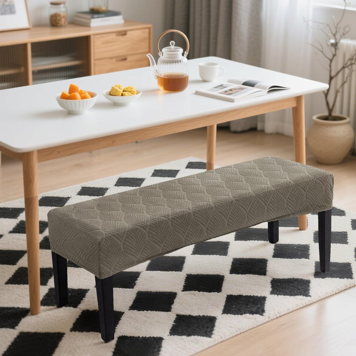 Dining Bench Cover Waterproof, Washable Long Bench Covers Slipcover, Stretch Rectangle Bench Seat Covers for Living Rooms, Bedroom, Kitchen, Piano Bench Cover, Taupe