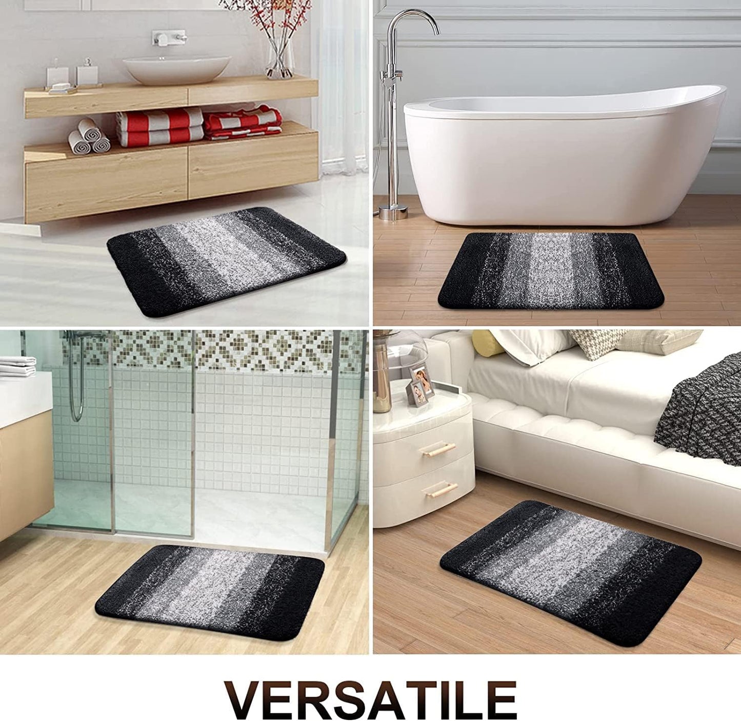 Luxury Bathroom Rug Mat, Extra Soft and Absorbent Microfiber Bath Rugs, Non-Slip Plush Shaggy Bath Carpet,Black