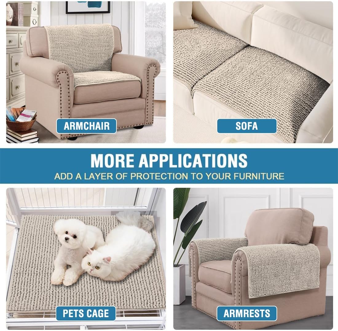 2 Packs Plush Chenille Couch Armrest Cover Thick and Soft Sofa Covers Water Resistant Furniture Protector Cover for Pets,Fossil)