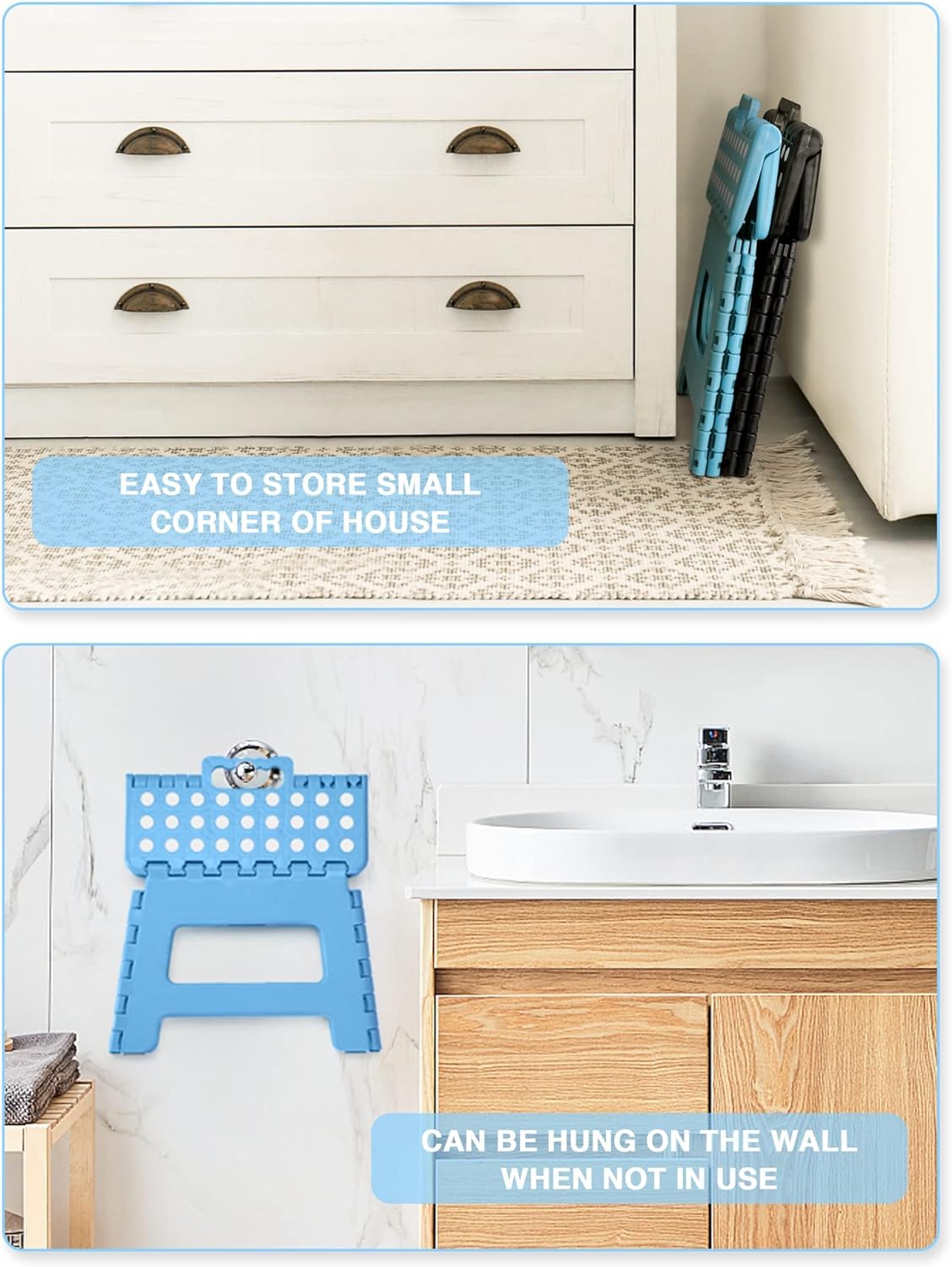 Lightweight, Durable, Foldable Step Stool With Handle, Suitable for Adults& Children, for Kitchens, Bathrooms, Outdoor (Blue)