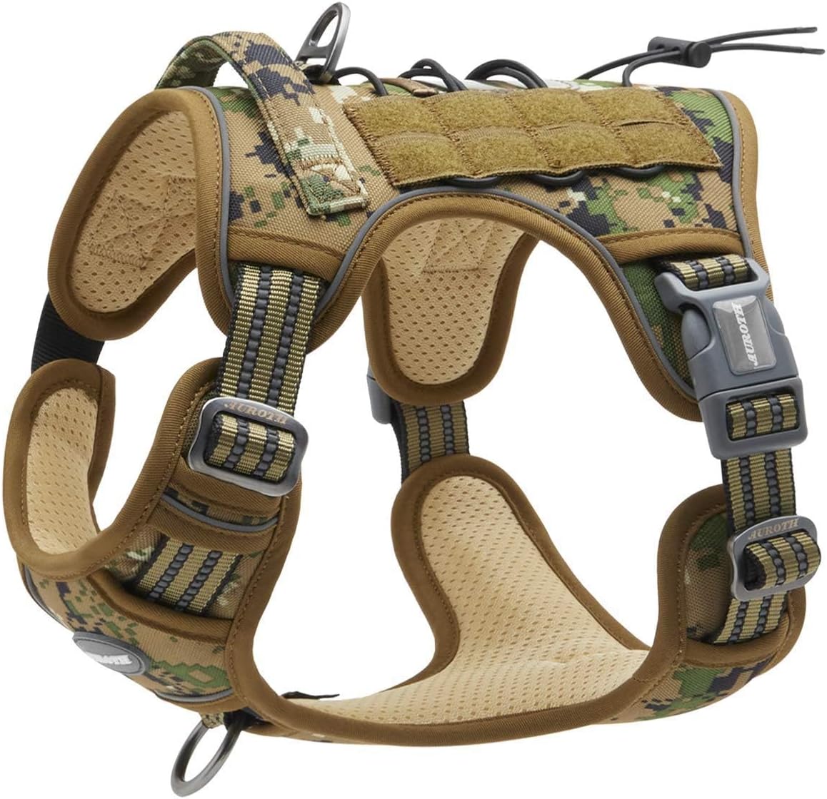   Tactical Dog Harness for Large, Heavy Duty Pet Harness with Handle, No-Pull Service Vest , Adjustable for Training Hunting Walking,Jungle Camo