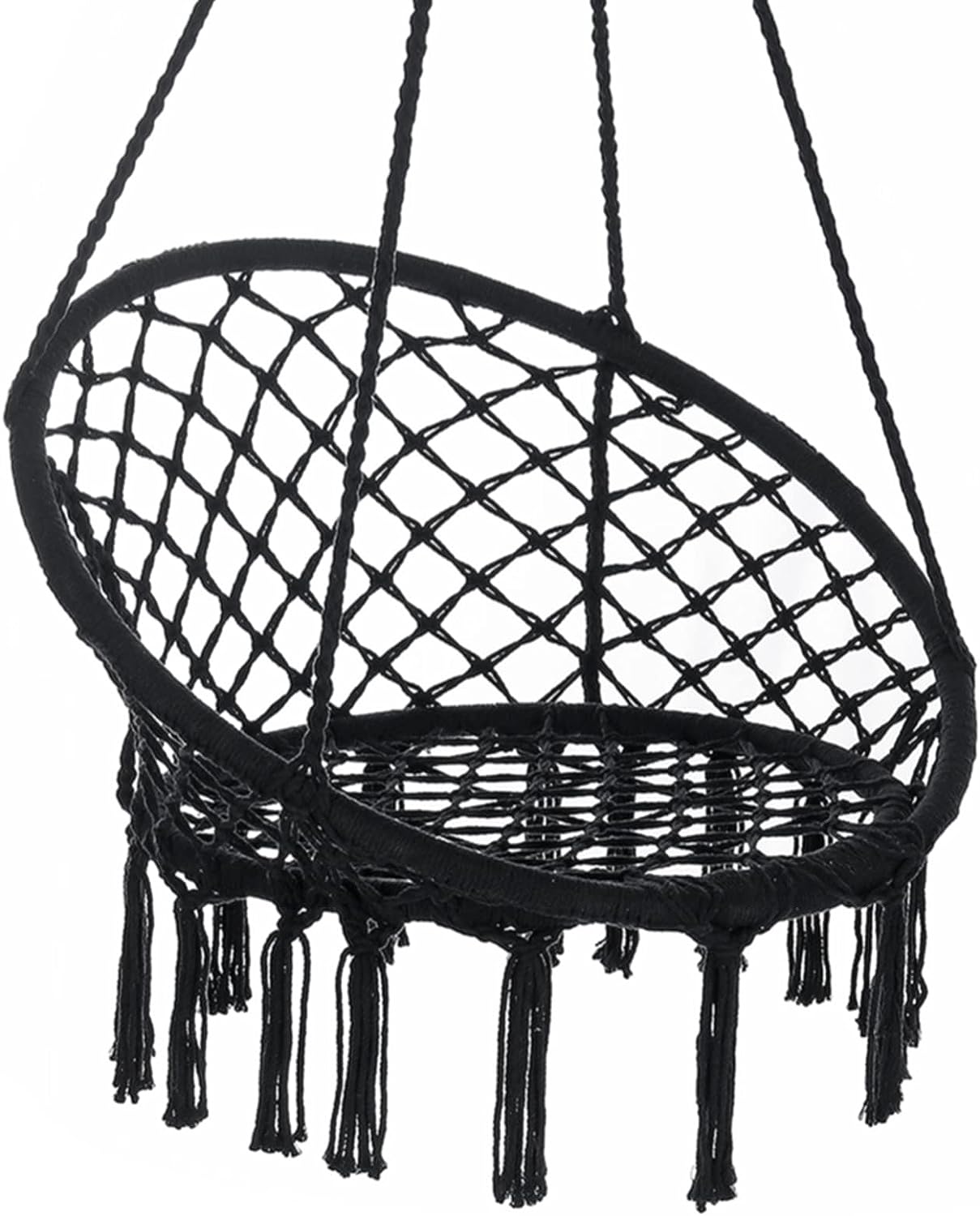 Macrame Hammock Hanging Rocking Chair, Suitable for Bedroom, Outdoor, Children, Adults, Huge Load-bearing Capacity（Black）