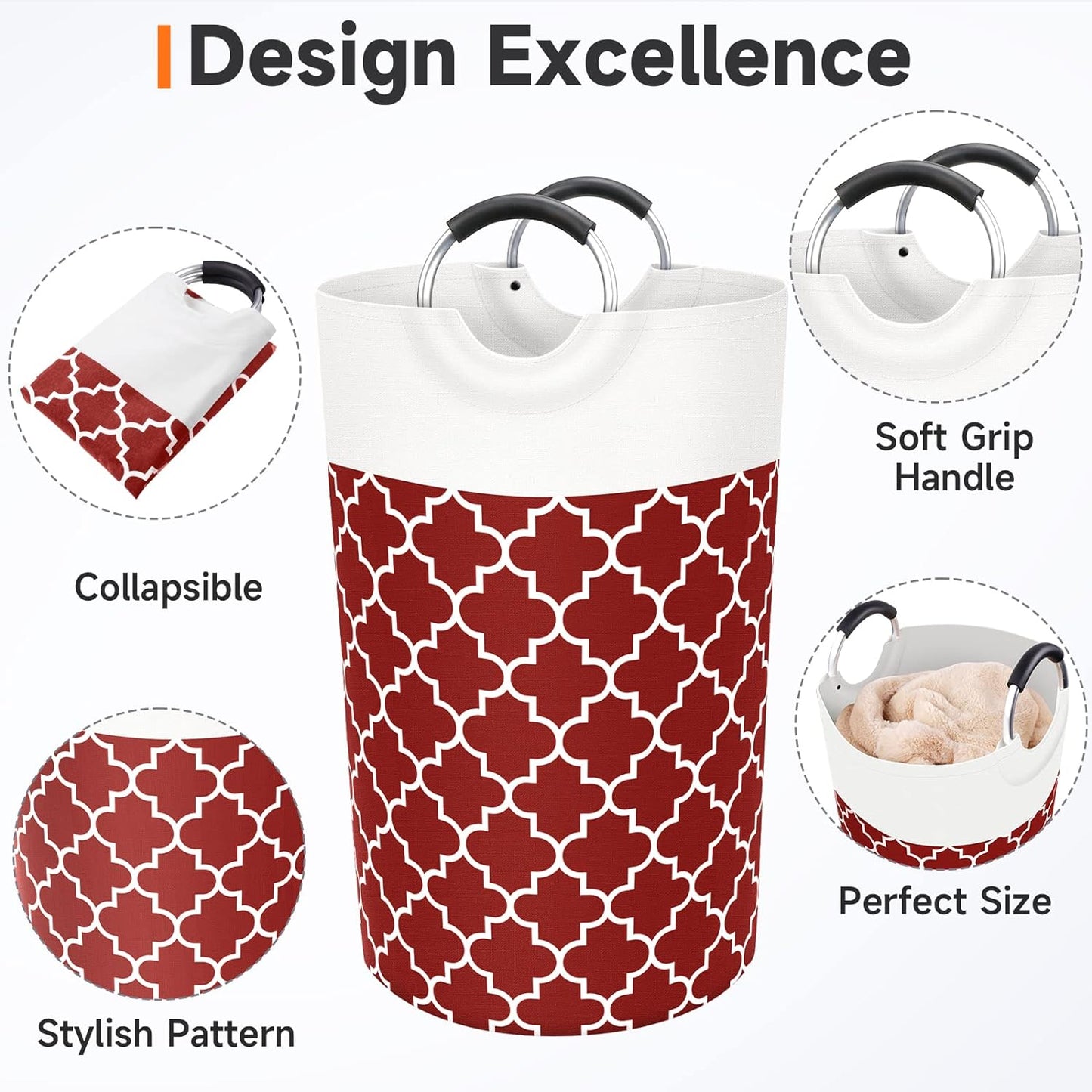 Large Laundry Basket Collapsible Tall With Handles Waterproof Travel Bathroom Essentials Storage For Dorm, Family (Red),82L