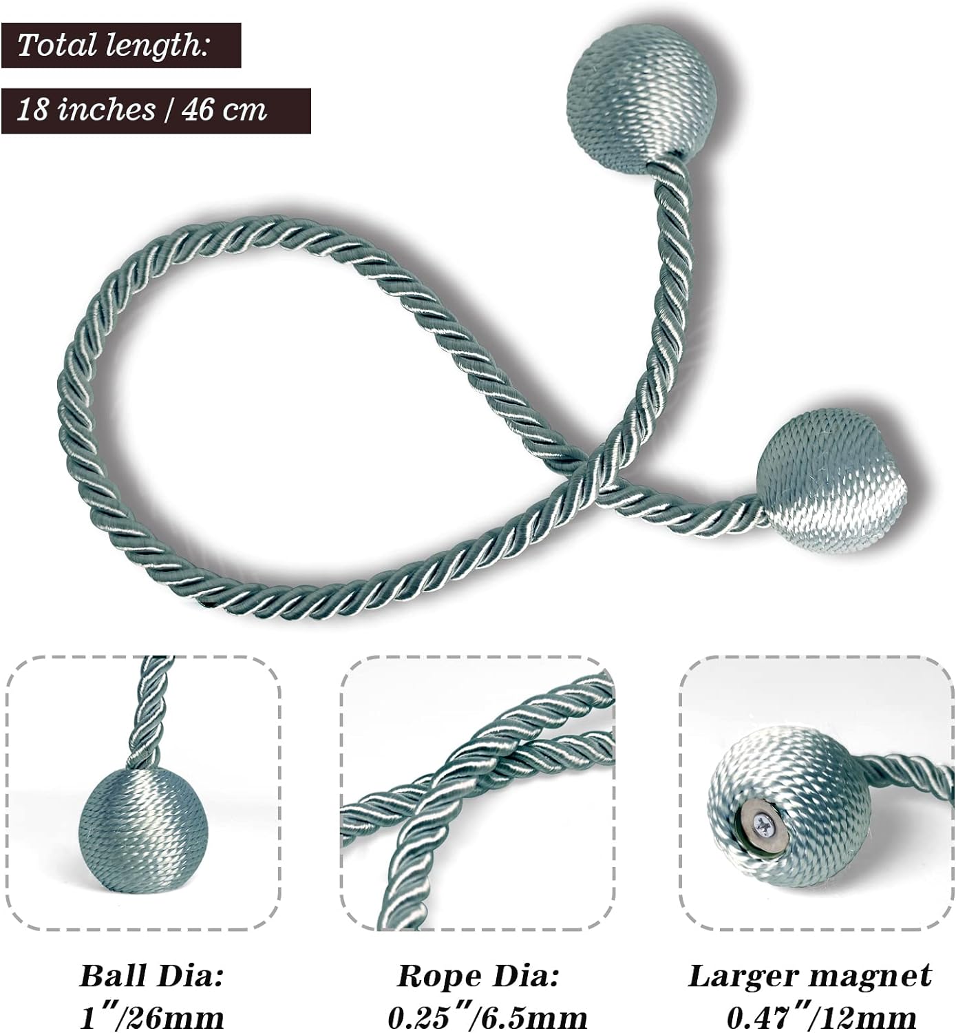 Curtain Tiebacks Buckles Holdbacks Holders Hooks Clip for Home Outdoor Bedroom Office Decorative Curtain(Grey Blue)