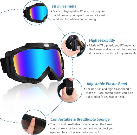 Dirt Bike Goggles 2 Pack - Motorcycle, ATV, Riding, Ski, Windproof Racing Glasses,Black Grey