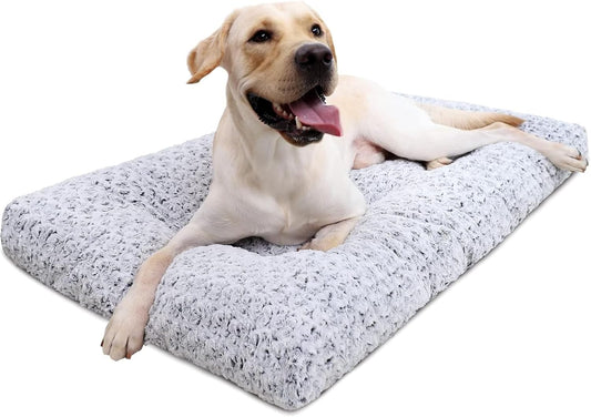 Washable Dog Bed Deluxe Plush Dog Crate Beds Comfy Kennel Pad Anti-Slip Pet Sleeping Mat for Large, Jumbo, Medium, Small Dogs Breeds,Cats,Grey