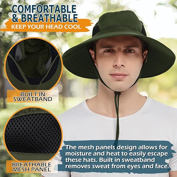 Unisex Sun Hat, Waterproof Wide Brim Bucket Hat Packable Boonie Hat for Fishing Hiking Gardening Safari Beach,Army Green