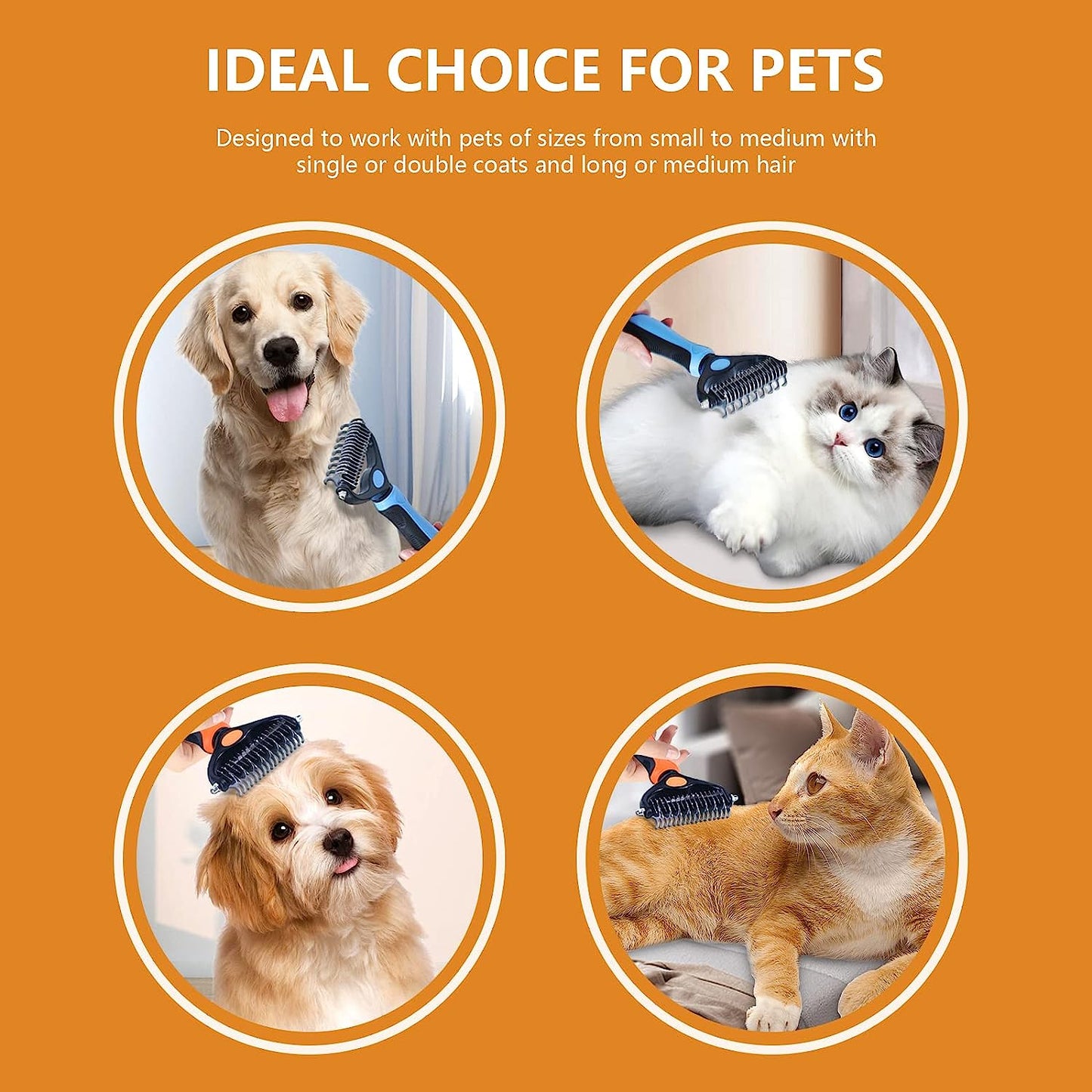 Pet Grooming Brush - Double Sided Shedding and Dematting Undercoat Rake Comb for Dogs and Cats,Extra Wide, Orange