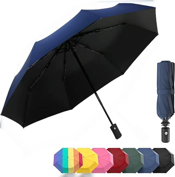 Windproof Compact Umbrellas for Rain - Strong Design & Auto Open & Close - Portable Folding Travel  -All-weather-Light & Portable for Women & Men,Navy
