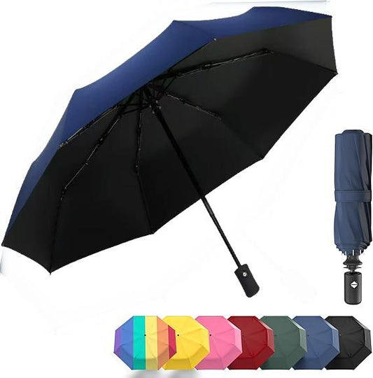 Windproof Compact Umbrellas for Rain - Strong Design & Auto Open & Close - Portable Folding Travel  -All-weather-Light & Portable for Women & Men,Navy