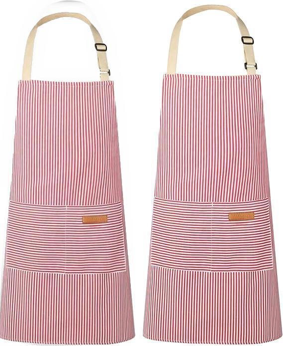 2 Pack Kitchen Cooking Aprons, Adjustable Bib Soft Chef Apron with 2 Pockets for Men Women(Pink/Pink)