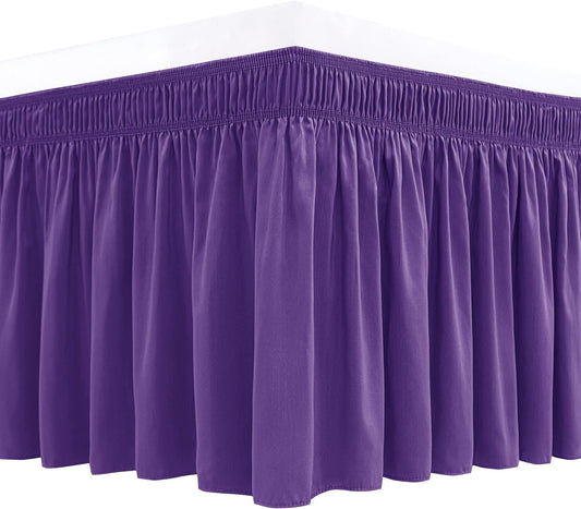 Wrap Around Bed Skirts 15" Drop, Aqua Adjustable Elastic Dust Ruffles Easy Fit Wrinkle & Fade Resistant Machine Washable ,Purple