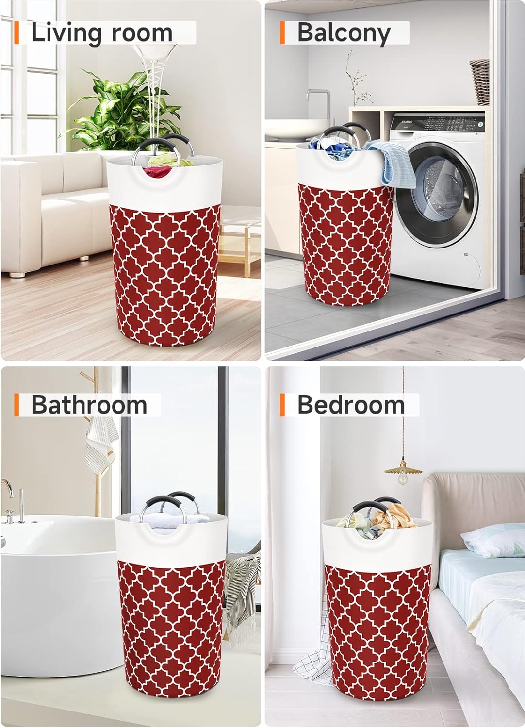 Large Laundry Basket Collapsible Tall With Handles Waterproof Travel Bathroom Essentials Storage For Dorm, Family (Red),82L