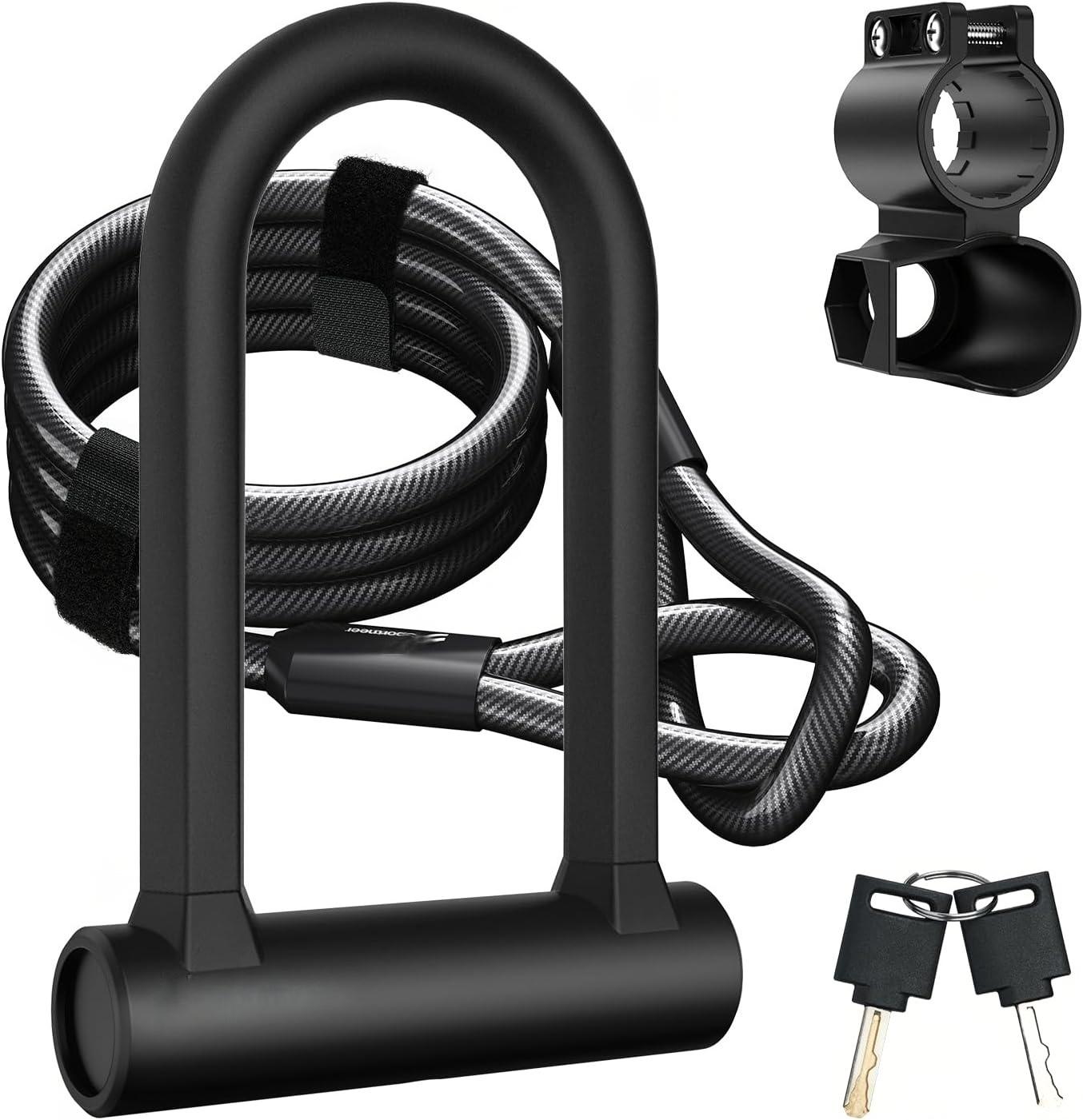 Bike Lock: Heavy Duty Anti Theft Bike U Lock with Security Steel Cable, Keys & Sturdy Mounting Bracket for Road, Mountain, Electric & Folding Bike
