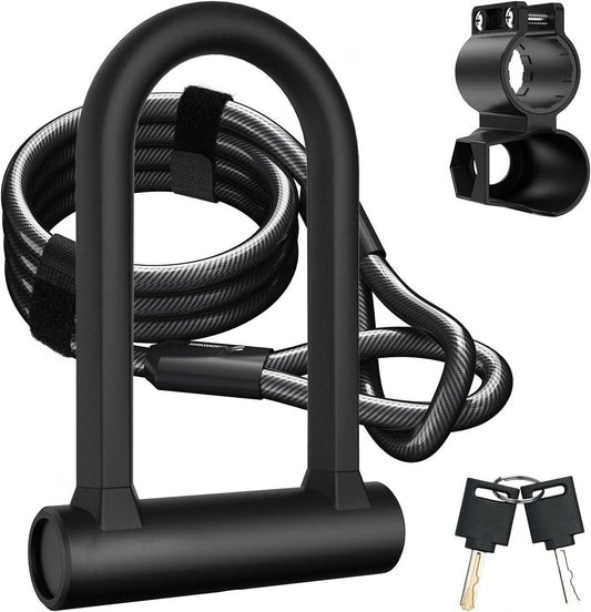 Bike Lock: Heavy Duty Anti Theft Bike U Lock with Security Steel Cable, Keys & Sturdy Mounting Bracket for Road, Mountain, Electric & Folding Bike