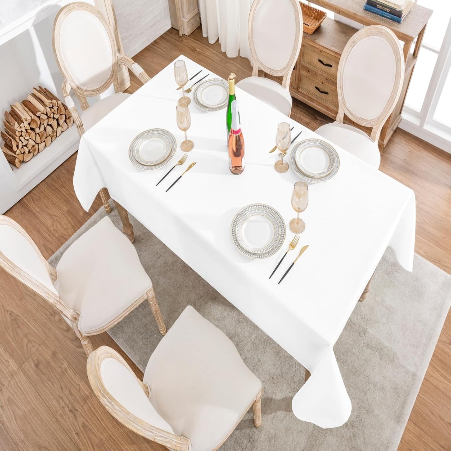 Tablecloths, Waterproof Table Cloth, Linens Wrinkle Free Anti-Fading, Rustic Table Cover Decoration for Kitchen Dinning Christmas,White