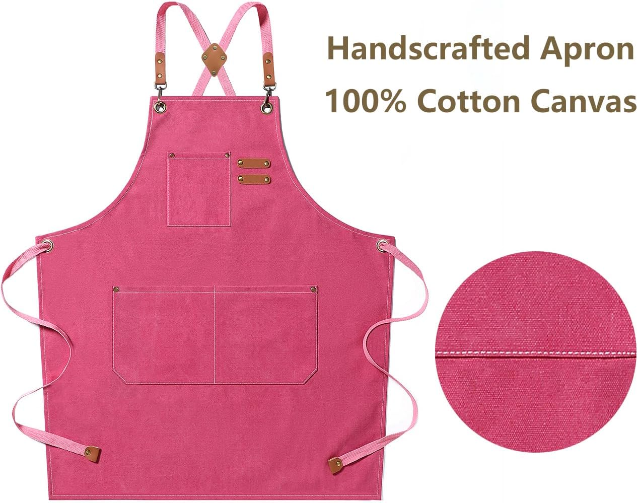 Chef Aprons for Men Women with Oversized Pockets,Cotton Canvas Cross Back Heavy Duty Work Apron,Pink