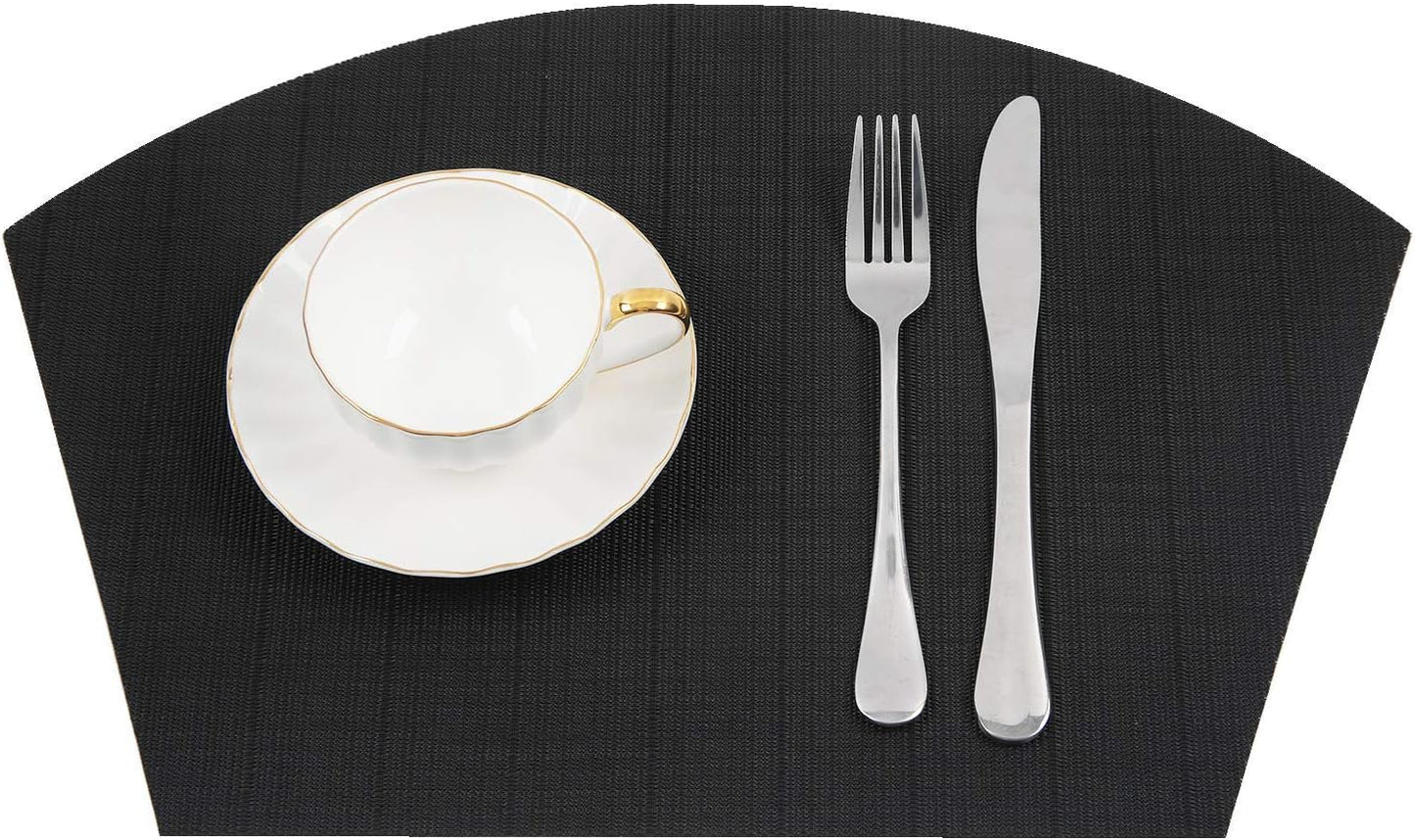 Round Table Placemats Set Wedge Shaped Place Mat with Centerpiece Round Mat Heat Resistant Table Mats Washable, Black