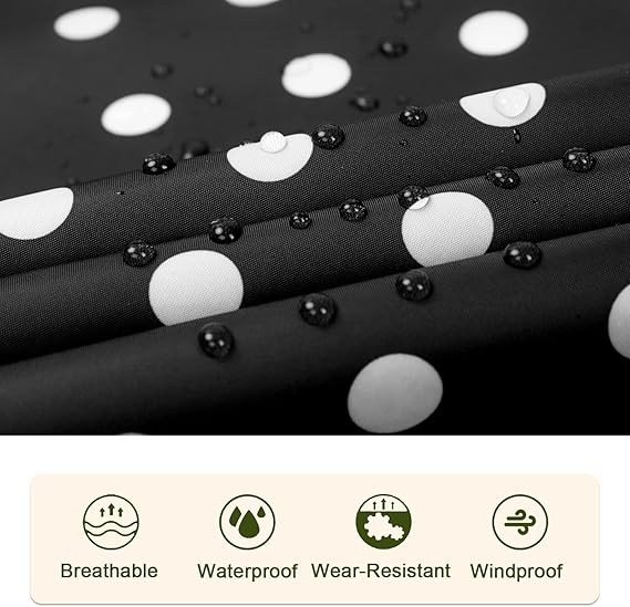 Unisex Rain Poncho Raincoat Hooded with Pockets&ZIpper ,Fashion,Beautiful, Durable, Lightweight,(Black Dot)
