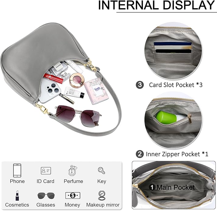 Shoulder Bag for Women Cute Hobo Purses and Handbags Retro Clutch Underarm Purse | Cute, Grey