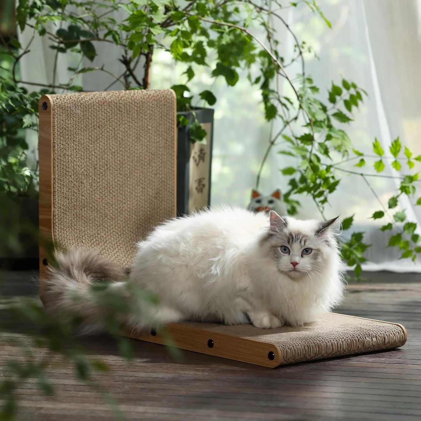 Cat Scratcher, L Shape Cat Scratch Pad Wall Mounted, Cat Scratching Cardboard with Ball Toy for Indoor Cats