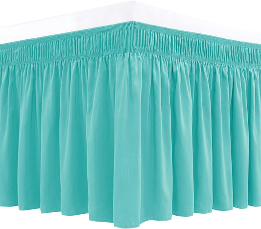 Wrap Around Bed Skirts  15" Drop, Aqua Adjustable Elastic Dust Ruffles Easy Fit Wrinkle & Fade Resistant  Machine Washable ,Aqua