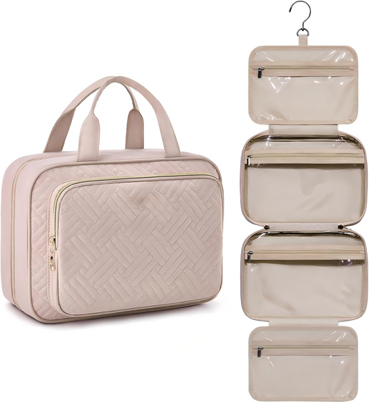 Toiletry Bag Hanging Travel Makeup Organizer, Transparent Cosmetic Bag Makeup Bag for Full Sized Toiletries, Pink