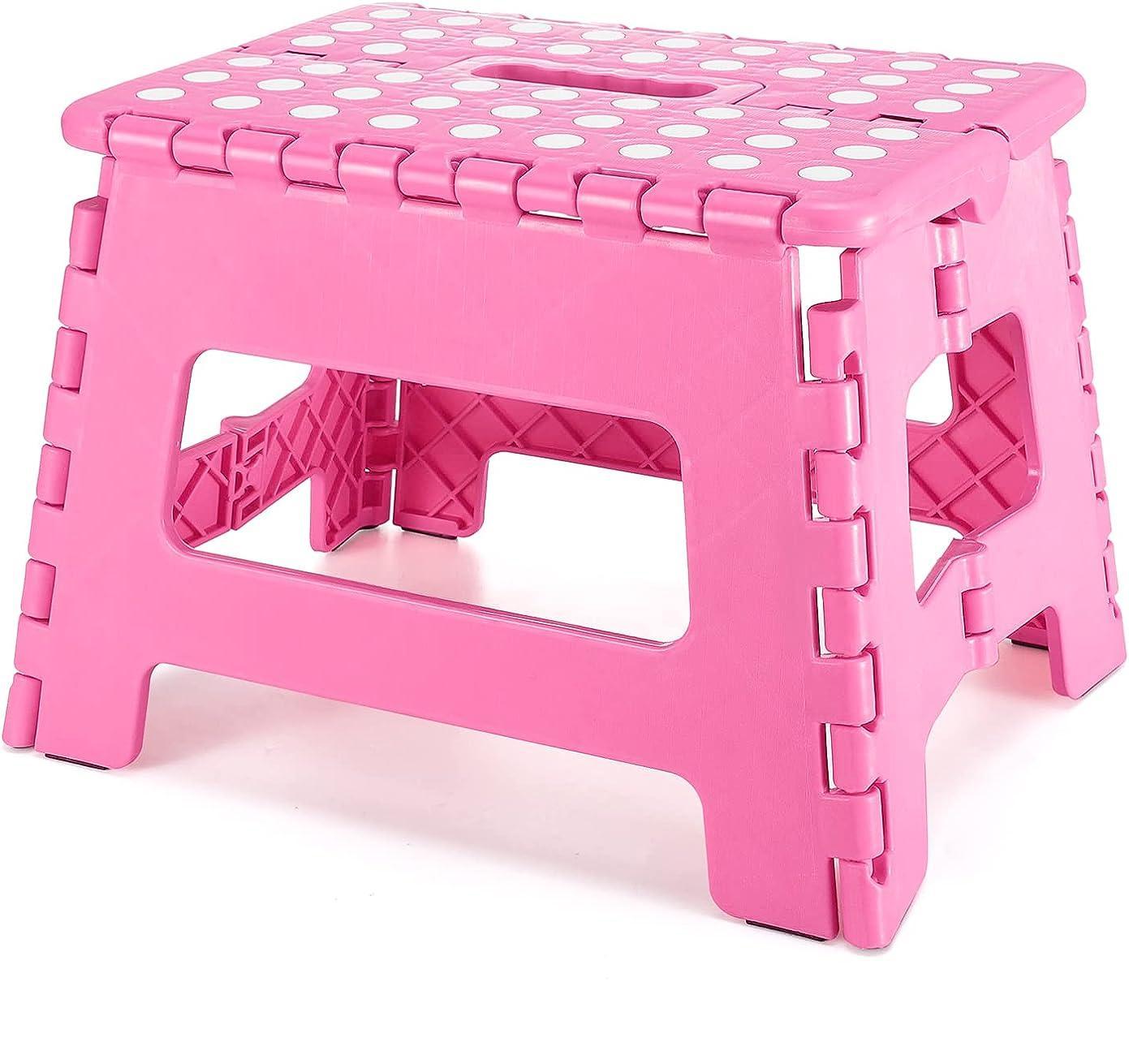 Lightweight, Durable, Foldable Step Stool With Handle, Suitable for Adults& Children, for Kitchens, Bathrooms, Outdoor (Pink)