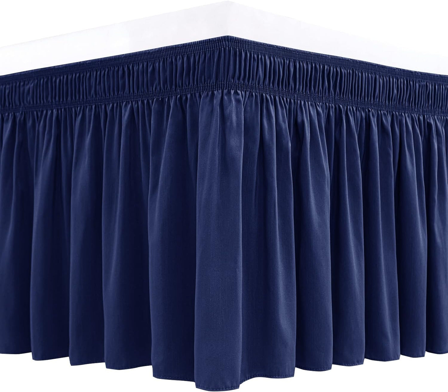 Wrap Around Bed Skirts  15" Drop, Aqua Adjustable Elastic Dust Ruffles Easy Fit Wrinkle & Fade Resistant  Machine Washable ,Navy