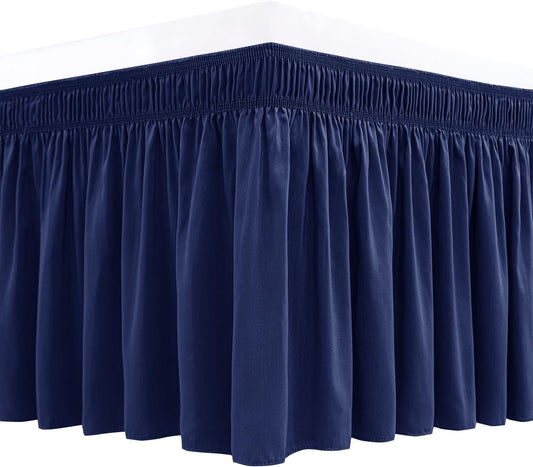 Wrap Around Bed Skirts 15" Drop, Aqua Adjustable Elastic Dust Ruffles Easy Fit Wrinkle & Fade Resistant Machine Washable ,Navy