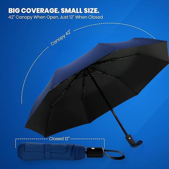 Windproof Compact Umbrellas for Rain - Strong Design & Auto Open & Close - Portable Folding Travel  -All-weather-Light & Portable for Women & Men,Navy