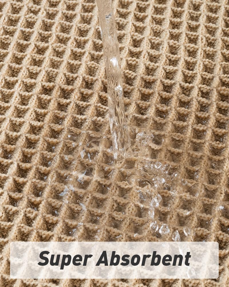 Waffle Bath Mat, Super Absorbent Non Slip Bath Mats for Bathroom Floor, Machine Washable Bathroom Rugs with Tassels,Ultra Soft,Brown