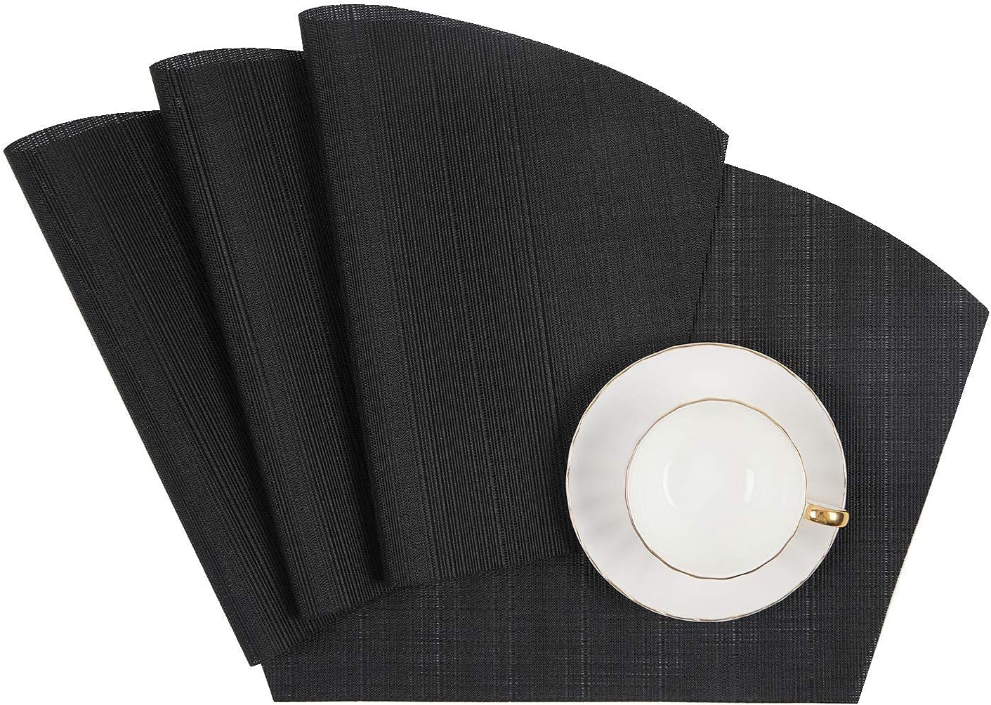 Round Table Placemats Set Wedge Shaped Place Mat with Centerpiece Round Mat Heat Resistant Table Mats Washable, Black