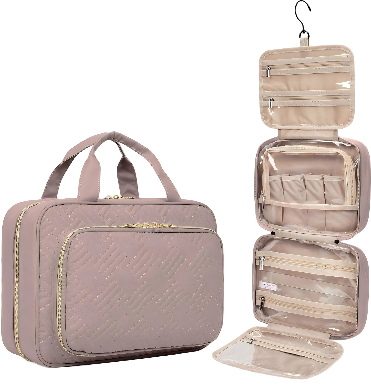 Toiletry Bag Hanging Travel Makeup Organizer, Transparent Cosmetic Bag Makeup Bag for Full Sized Toiletries,Deep Pink