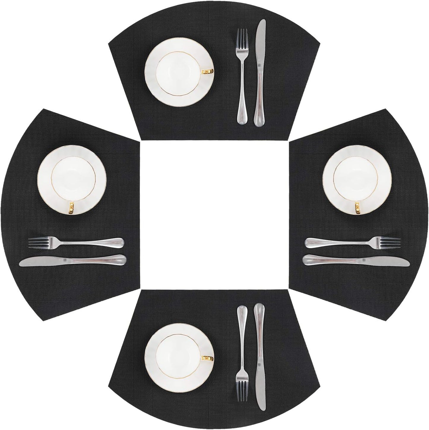 Round Table Placemats Set Wedge Shaped Place Mat with Centerpiece Round Mat Heat Resistant Table Mats Washable, Black
