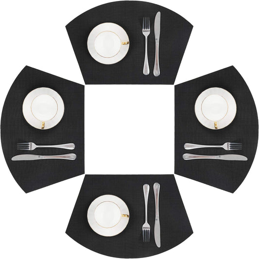 Round Table Placemats Set Wedge Shaped Place Mat with Centerpiece Round Mat Heat Resistant Table Mats Washable, Black