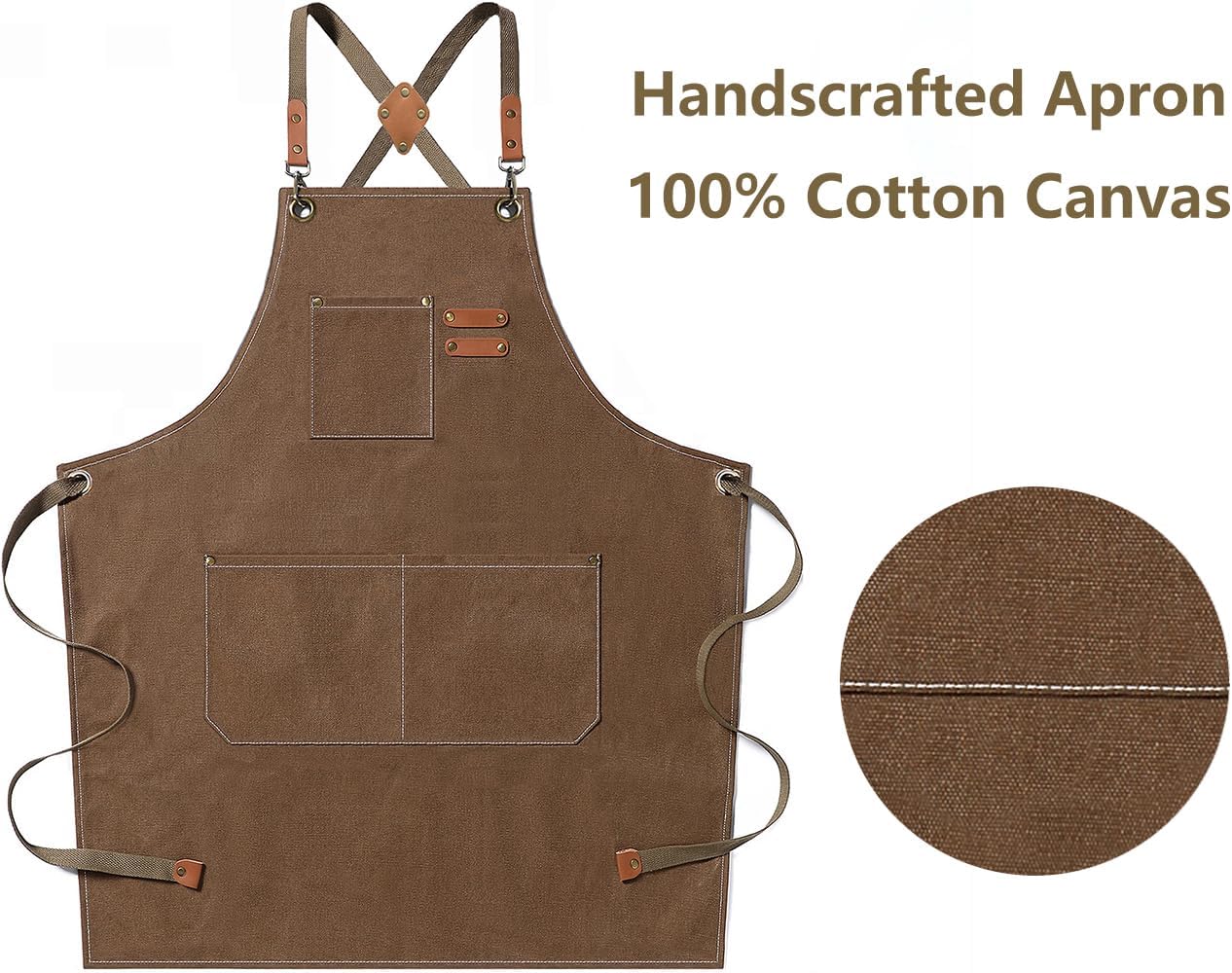 Chef Aprons for Men Women with Oversized Pockets,Cotton Canvas Cross Back Heavy Duty Work Apron,Brown