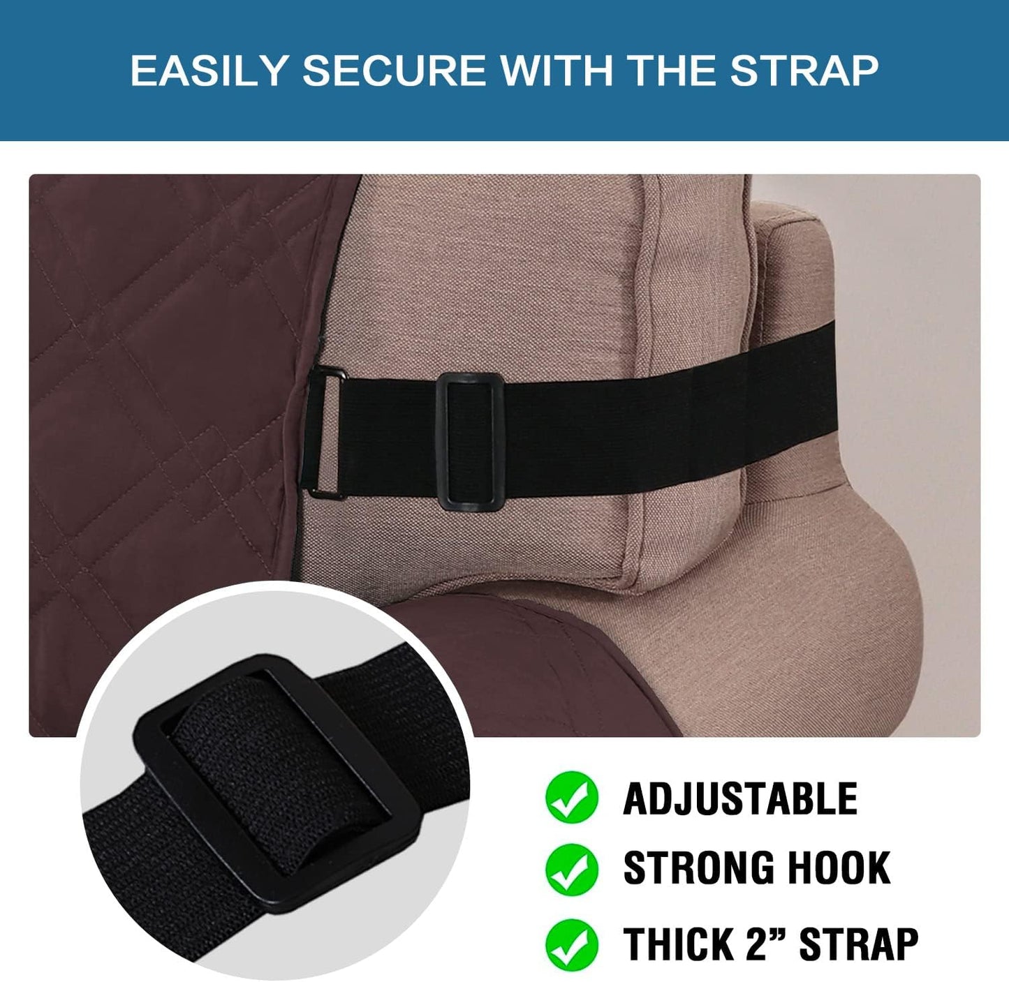 100% Waterproof ,Non-Slip Reclining Cover for Recliner Chair Washable Chair Cover Furniture Protector with Elastic Straps for pet ,kid ,Brown
