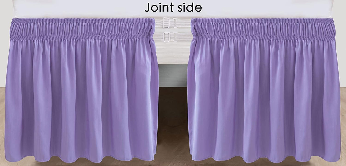 Wrap Around Bed Skirts  15" Drop, Aqua Adjustable Elastic Dust Ruffles Easy Fit Wrinkle & Fade Resistant  Machine Washable ,Lavender