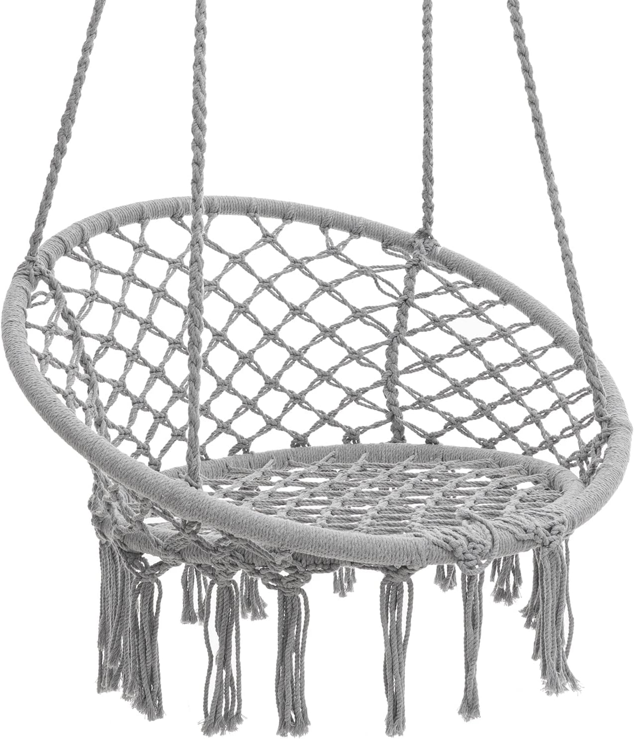 Macrame Hammock Hanging Rocking Chair, Suitable for Bedroom, Outdoor, Children, Adults, Huge Load-bearing Capacity（Light Grey）