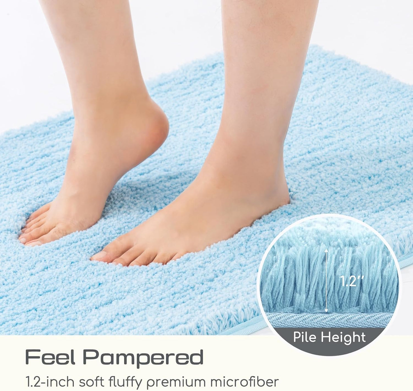 Bath Rug for Bathroom Non Slip Bathroom Mat Water Absorbent Soft Microfiber Shaggy Bathroom Rug Machine Washable Bath Mat,Skyblue