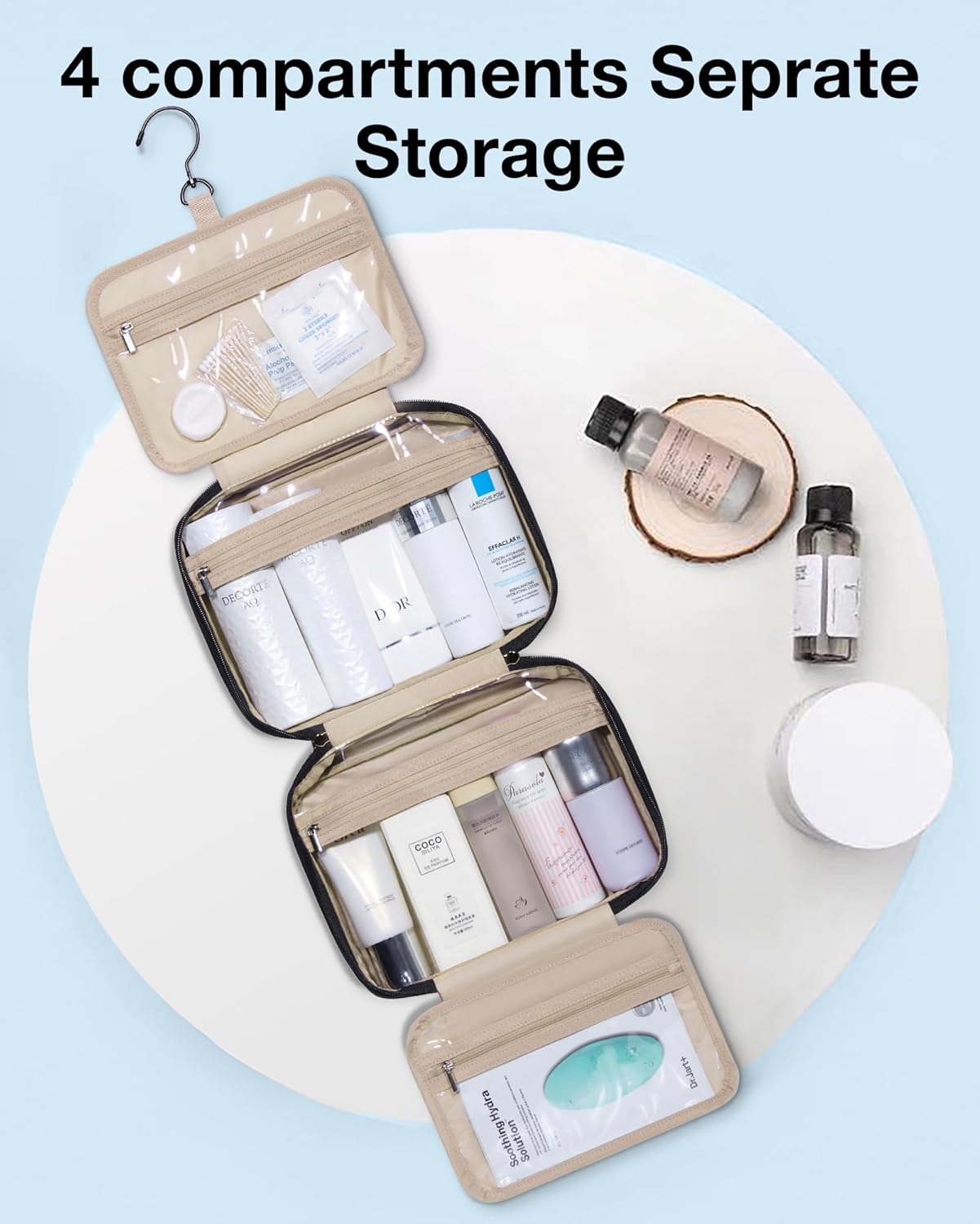 Toiletry Bag Hanging Travel Makeup Organizer, Transparent Cosmetic Bag Makeup Bag for Full Sized Toiletries, Black