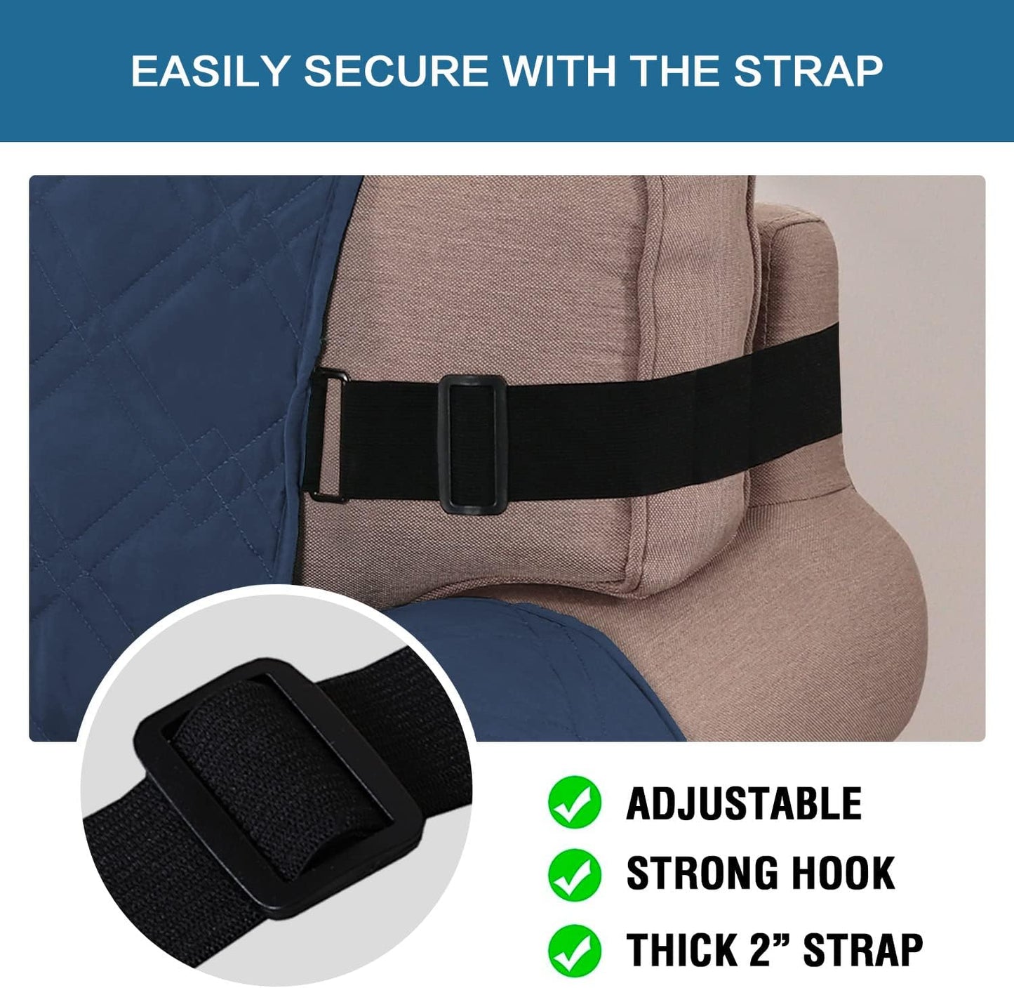 100% Waterproof ,Non-Slip Reclining Cover for Recliner Chair Washable Chair Cover Furniture Protector with Elastic Straps for pet ,kid ,Navy