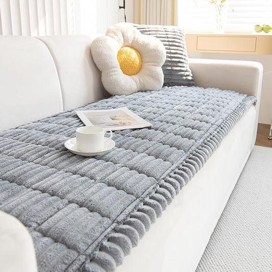 Couch Cover for Dogs Washable, Non Slip Fuzzy Pet Couch Covers for 3 Cushion Sofa Pet Friendly, Thick Soft Sofa Slipcovers Cushion Protector, Light Grey