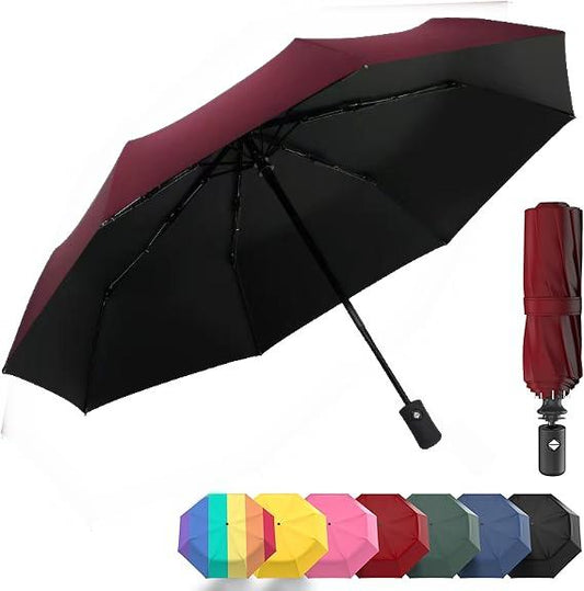 Windproof Compact Umbrellas for Rain - Strong Design & Auto Open & Close - Portable Folding Travel  -All-weather-Light & Portable for Women & Men,Burgundy