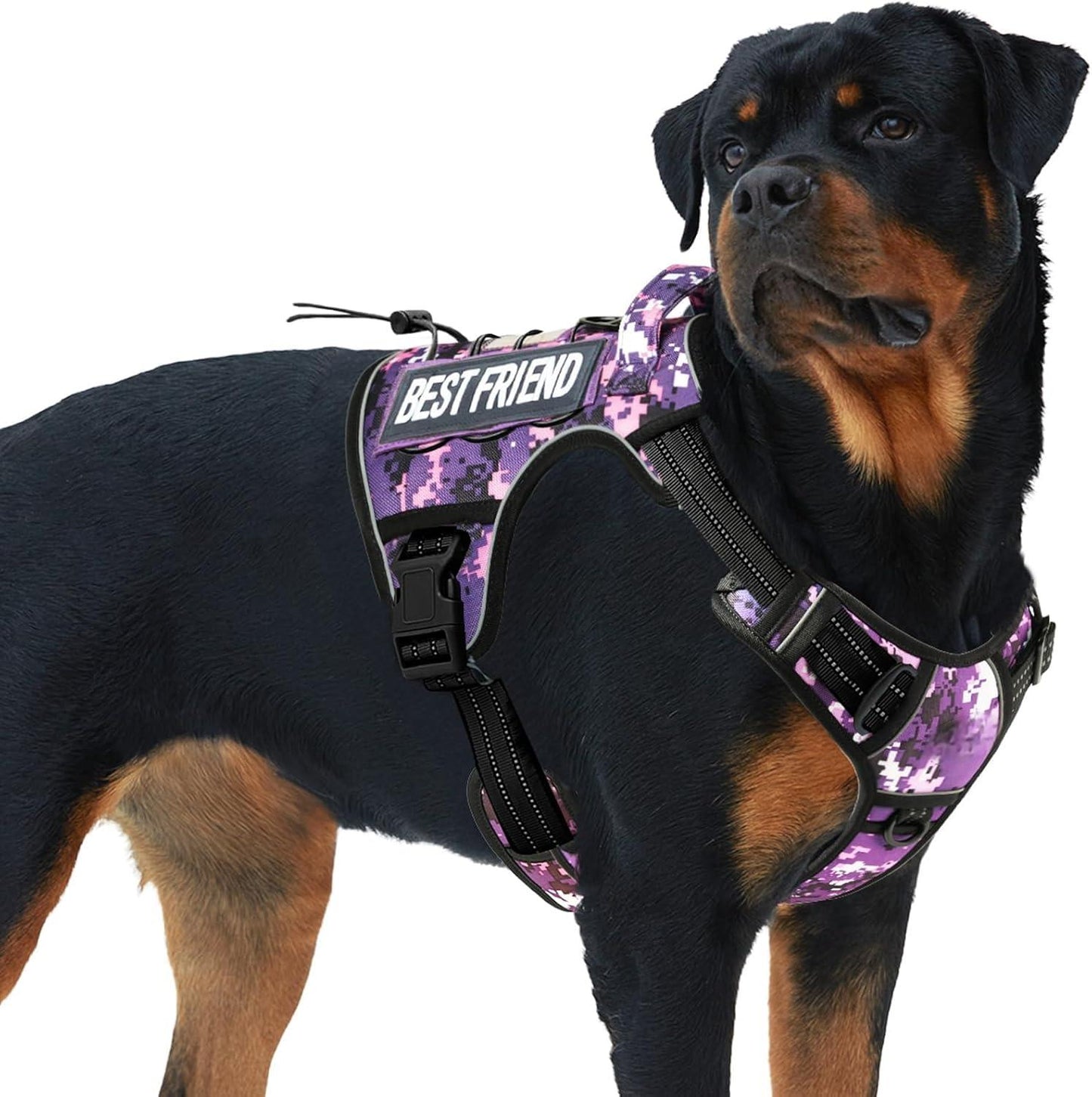   Tactical Dog Harness for Large, Heavy Duty Pet Harness with Handle, No-Pull Service Vest , Adjustable for Training Hunting Walking,Purple Camo