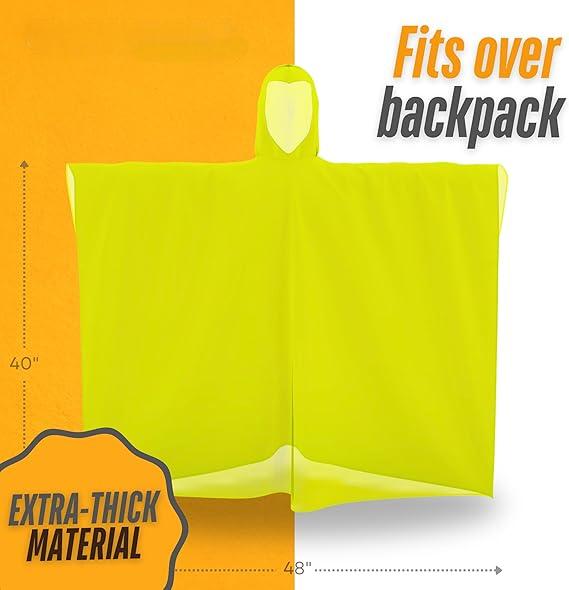 Disposable Rain Ponchos for Adults (5 Pack) ,Yellow