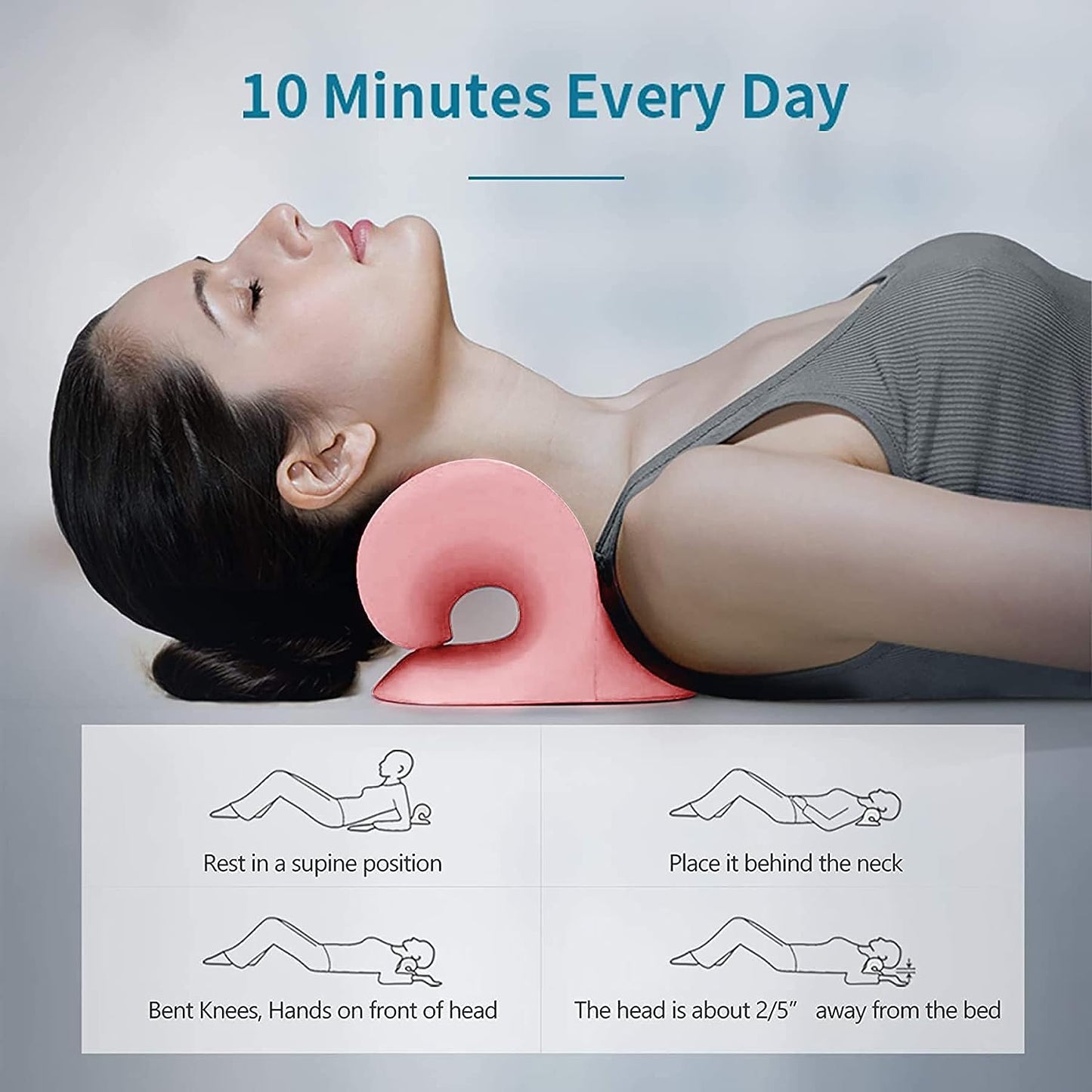 Neck and Shoulder Relaxer, Cervical Traction Device for TMJ Pain Relief and Cervical Spine Alignment, Neck Stretcher (Pink)